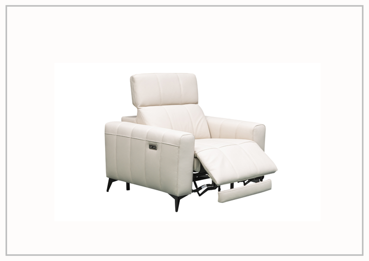 Klaussner Capri Beige Leather Power Reclining Chair with Adjustable Headrest and Footrest
