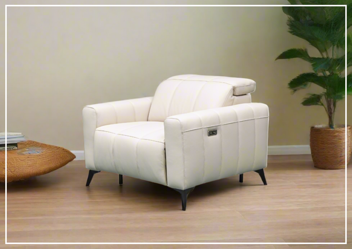 Klaussner Capri Beige Leather Power Reclining Chair with Adjustable Headrest and Footrest