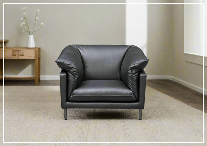 Klaussner Dolce Black Leather Stationary Chair with Cushion Arms