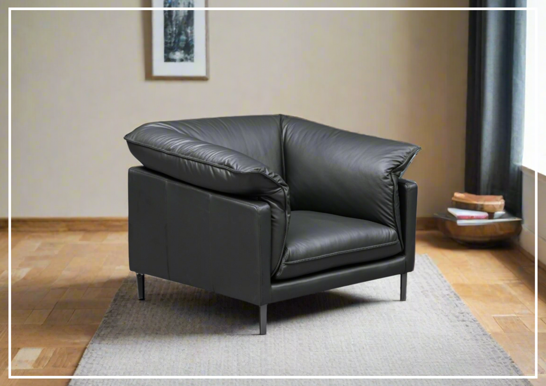 Klaussner Dolce Black Leather Stationary Chair with Cushion Arms