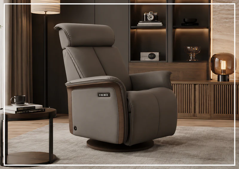 Fjords Jewel Leather Recliner Chair with Swivel & Gliding Motion-Sofabed