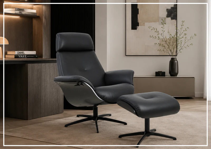 Fjords Falcon Manual Recliner Chair with Swivel Base & Footstool-Sofabed
