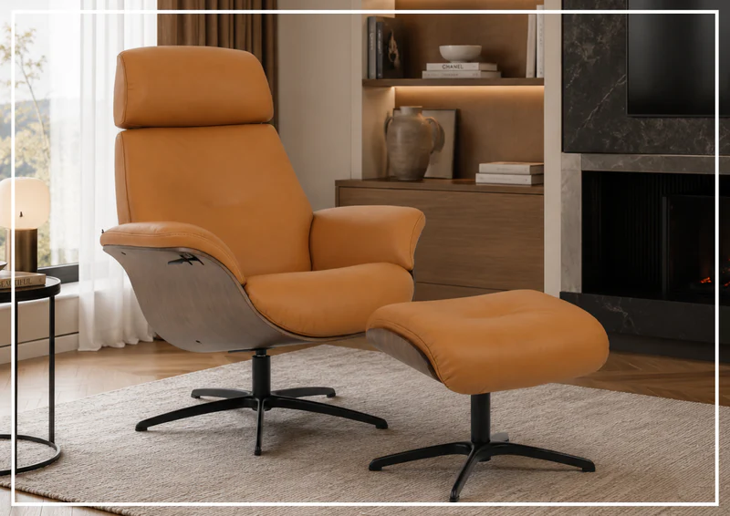 Fjords Falcon Manual Recliner Chair with Swivel Base & Footstool-Sofabed