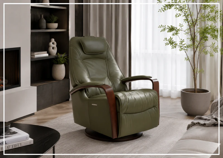 Fjords Helsinki Swing Relaxer Swivel Glider Recliner Chair in Leather