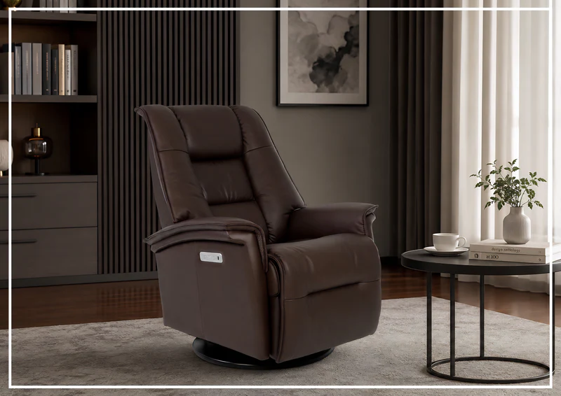 Fjords Paris Leather Power Swivel Recliner Chair with Rocking Motion-Sofabed