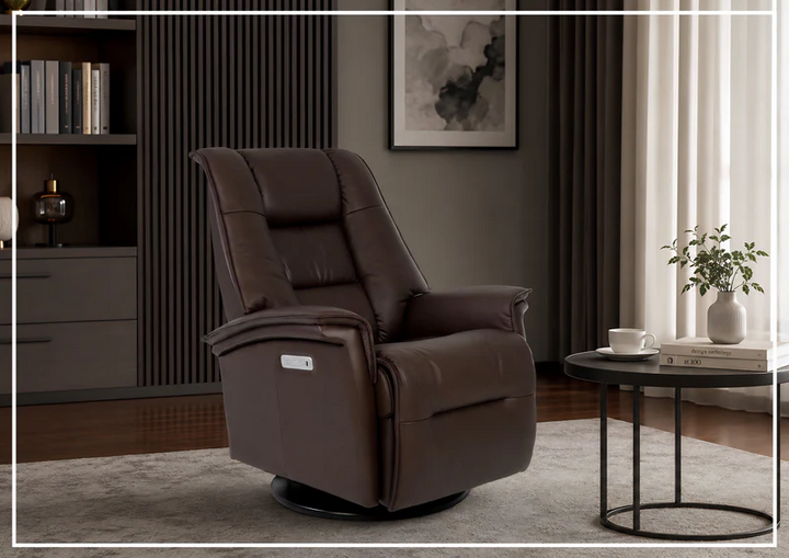 Fjords Paris Leather Power Swivel Recliner Chair with Rocking Motion-Sofabed
