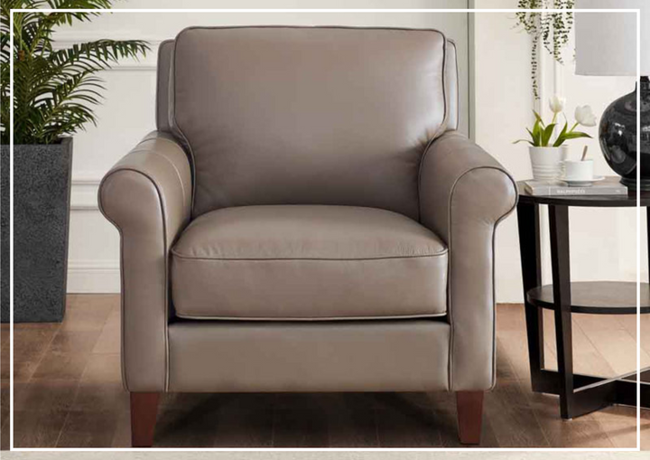Hydeline Laguna Taupe Brown Leather Chair with Rolled Arms