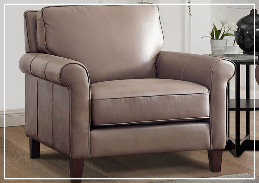 Hydeline Laguna Taupe Brown Leather Chair with Rolled Arms