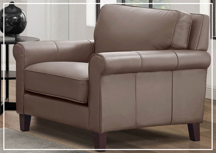 Hydeline Laguna Taupe Brown Leather Chair with Rolled Arms