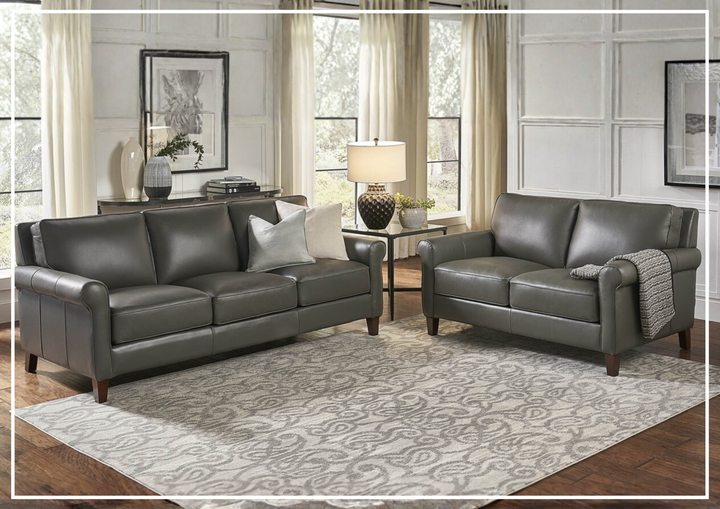 Hydeline Laguna Taupe Brown Leather Loveseat with Rolled Arms