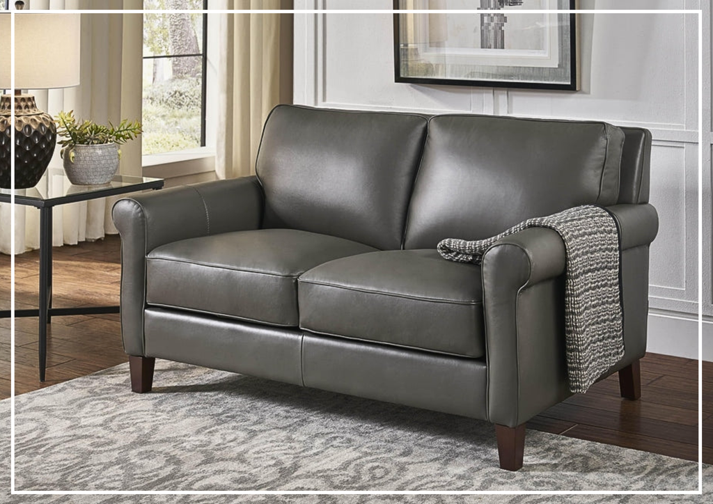 Hydeline Laguna Taupe Brown Leather Loveseat with Rolled Arms