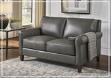Hydeline Laguna Taupe Brown Leather Loveseat with Rolled Arms