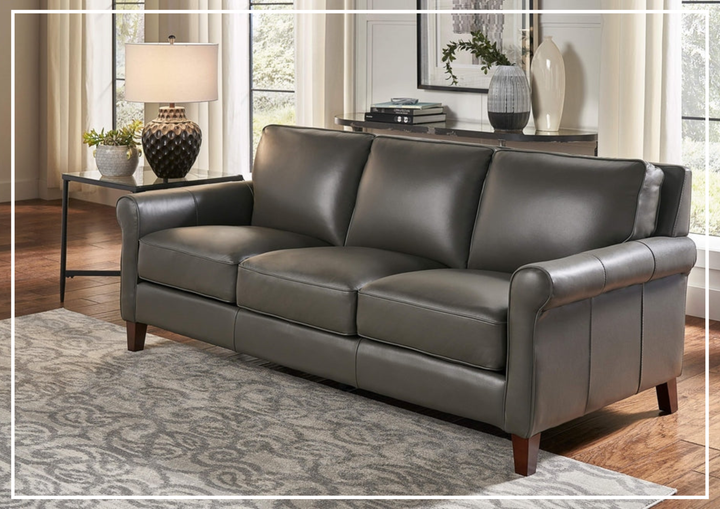 Hydeline Laguna Taupe Brown Leather 3-Seater Sofa with Rolled Arms
