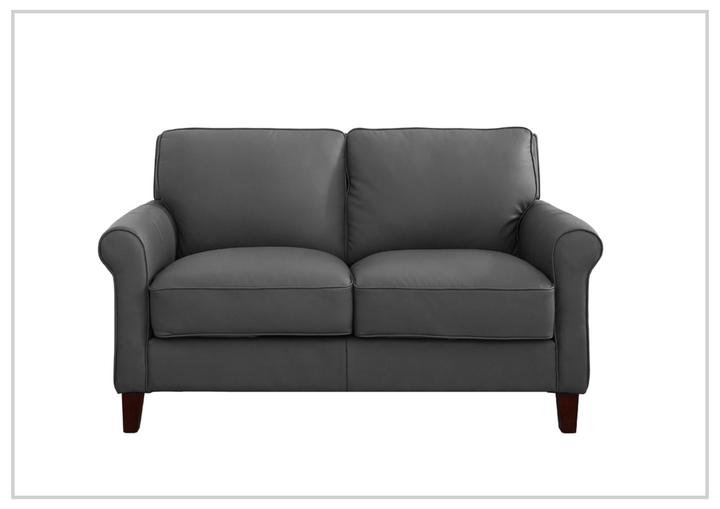 Hydeline Laguna Taupe Brown Leather Loveseat with Rolled Arms
