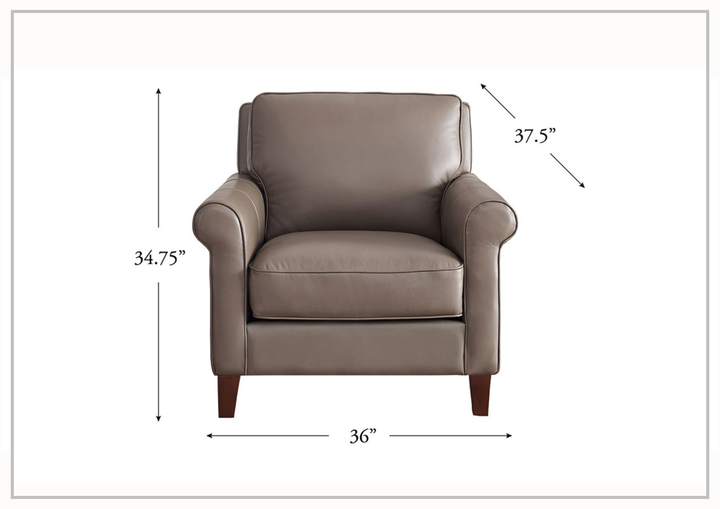 Hydeline Laguna Taupe Brown Leather Chair with Rolled Arms