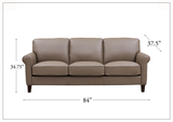 Hydeline Laguna Taupe Brown Leather 3-Seater Sofa with Rolled Arms