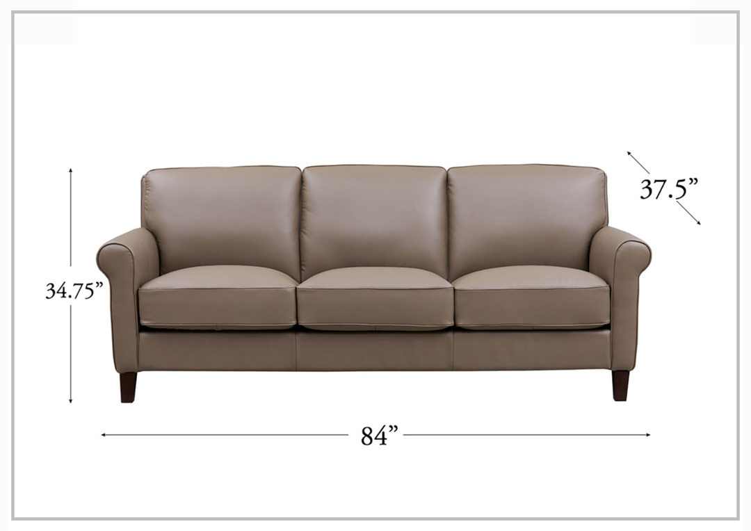 Hydeline Laguna Taupe Brown Leather 3-Seater Sofa with Rolled Arms
