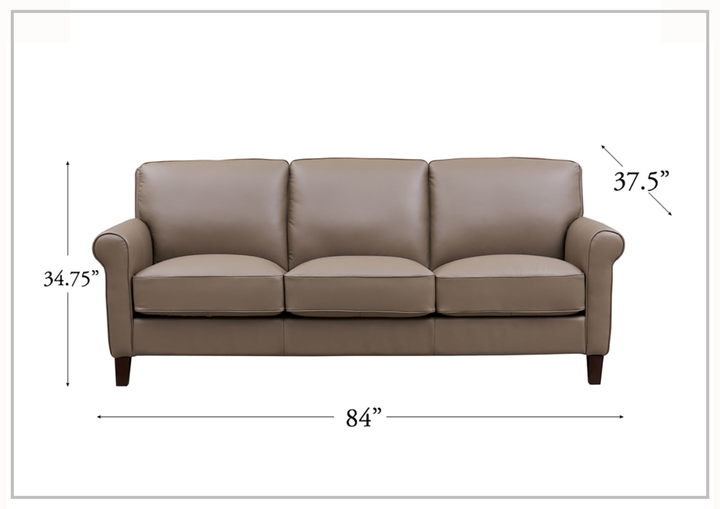 Hydeline Laguna Taupe Brown Leather 3-Seater Sofa with Rolled Arms