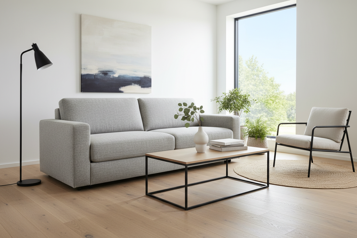 Living room with a basic sofa bed in it