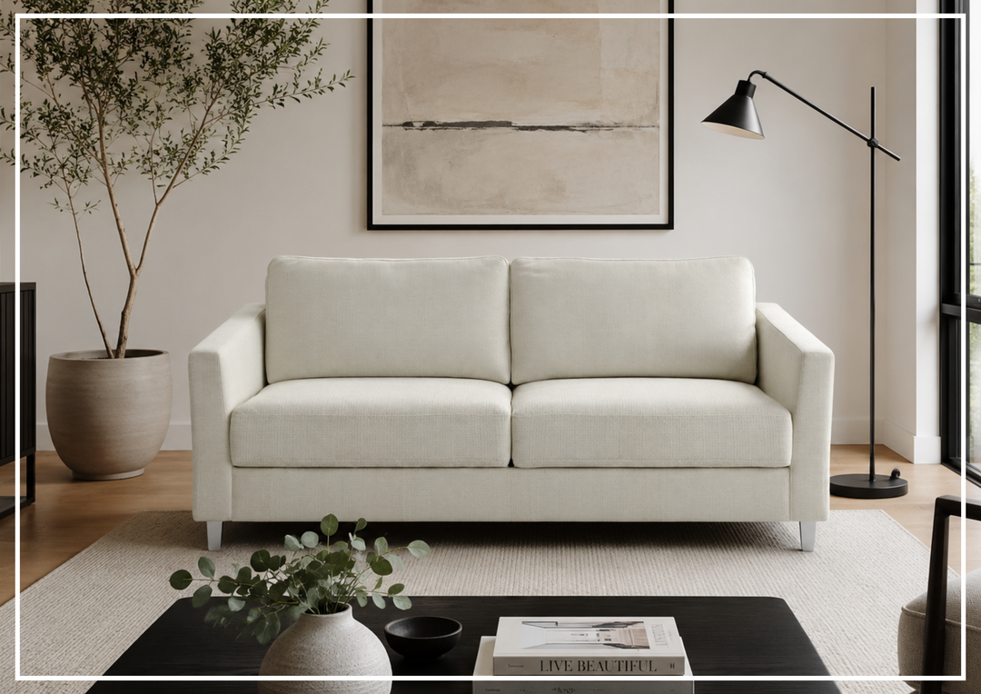 Luonto Monika Fabric Sleeper Sofa With Wood or Chrome Legs