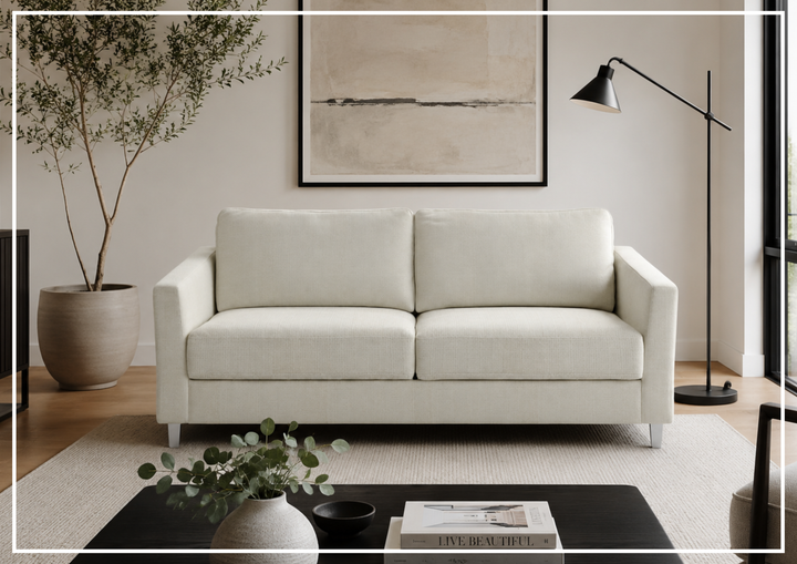 Luonto Monika Fabric Sleeper Sofa With Wood or Chrome Legs