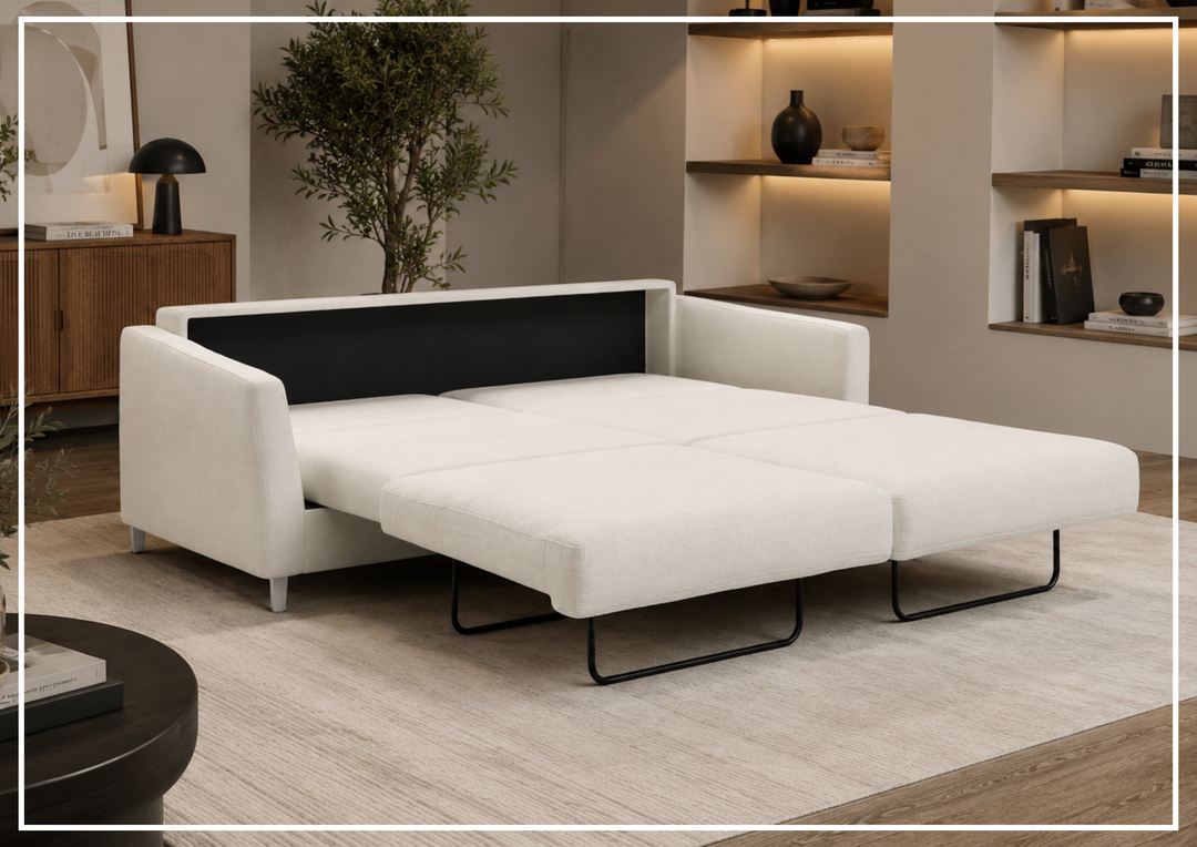 Luonto Monika Fabric Sleeper Sofa With Wood or Chrome Legs