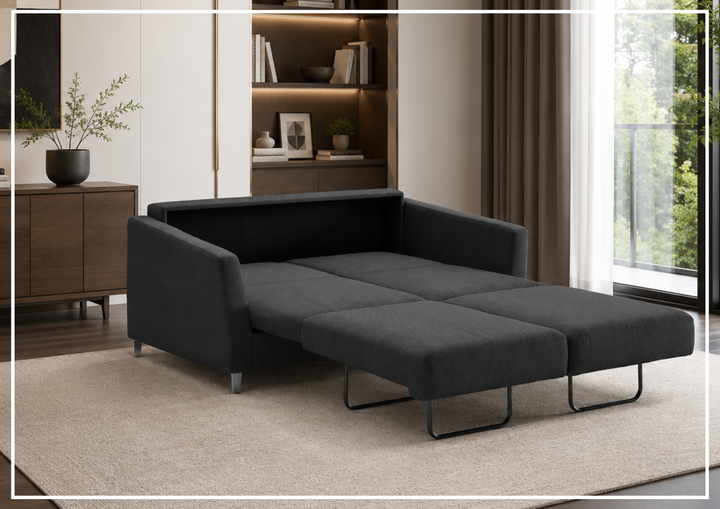 Luonto Monika Fabric Sleeper Sofa With Wood or Chrome Legs