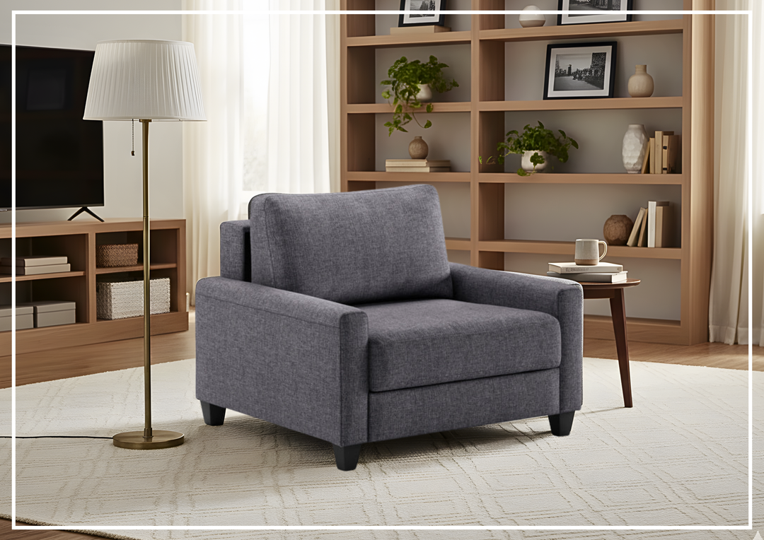 Luonto Nico Fabric Sleeper Chair Sofa With Nest Mechanism and Walnut or Chrome Leg option