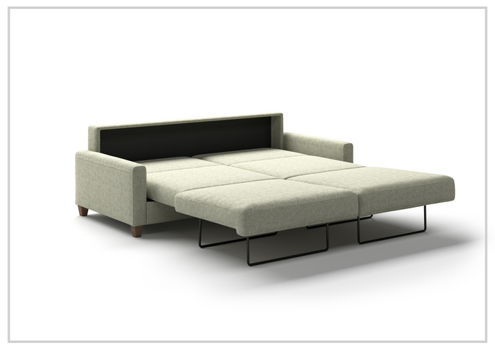 Luonto Nico Fabric King Sleeper Sofa With Nest Mechanism and chrome or wood legs