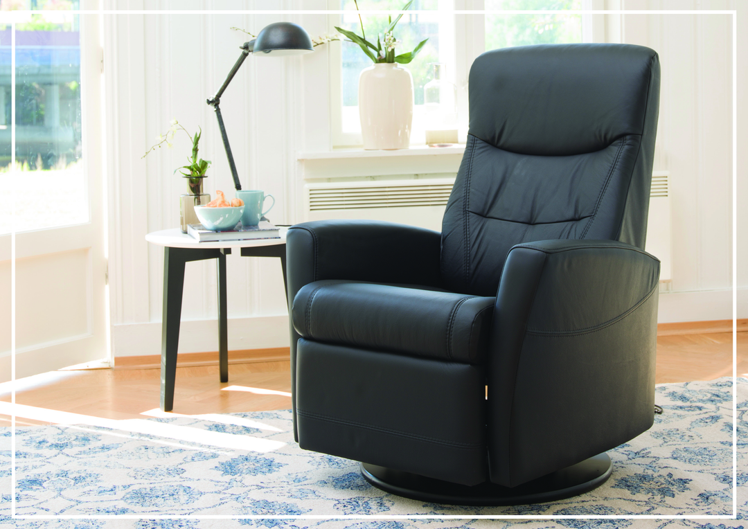 Fjords Oslo Leather Manual Recliner Glider Chair with Swivel Base-Sofabed