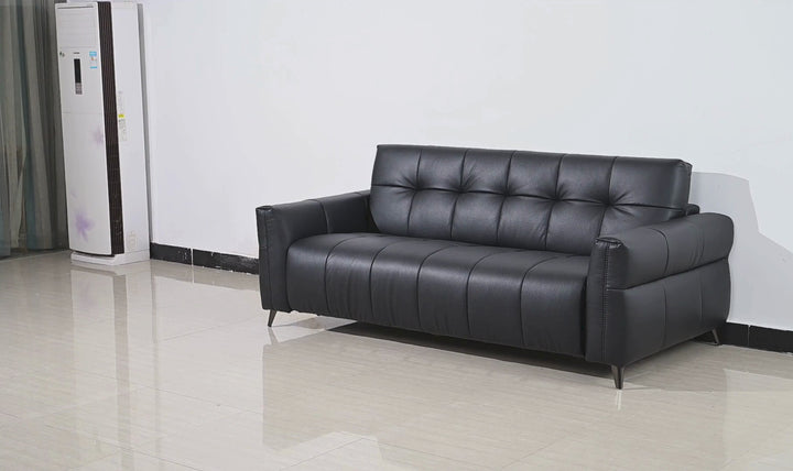 Klaussner Brantley Black Faux Leather Queen Sleeper Sofa with Padded Track Arms