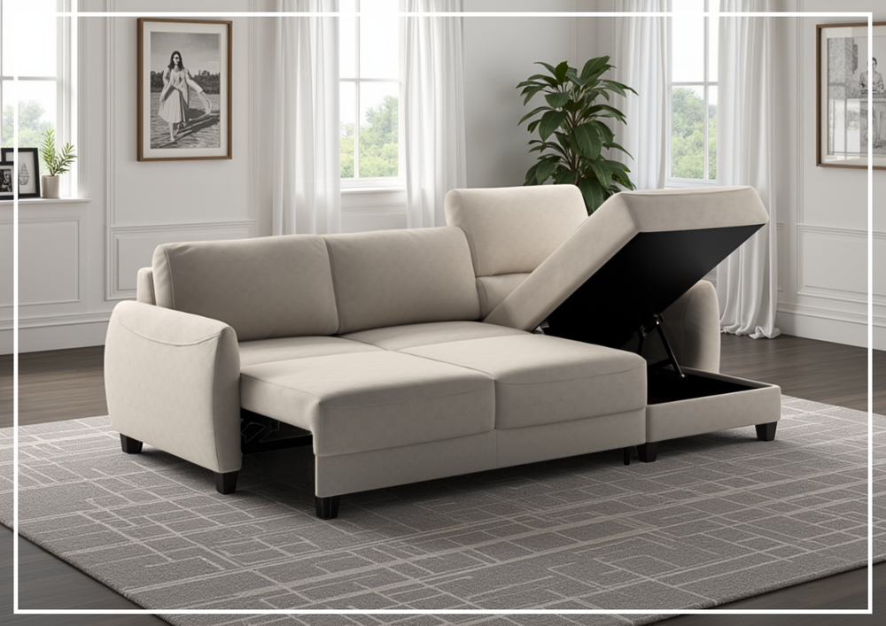 Luonto Delta 3-Seater Fabric Full XL Sectional Sofa Sleeper With Reversible Chaise-SOFABED