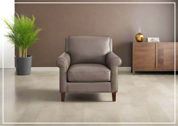 Hydeline Laguna Taupe Brown Leather Chair with Rolled Arms