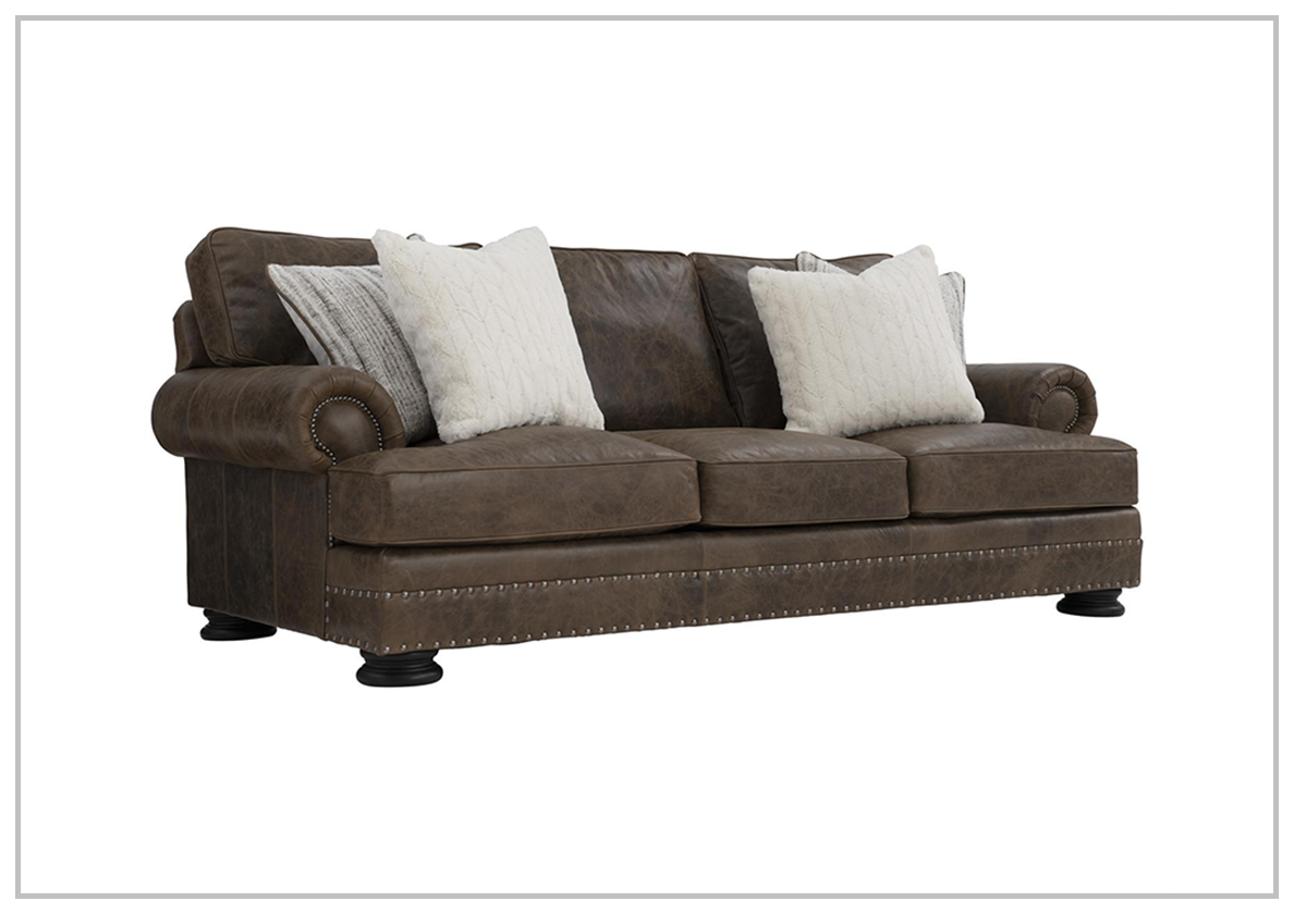 Foster Dark Brown Leather Sofa with Rolled Arms