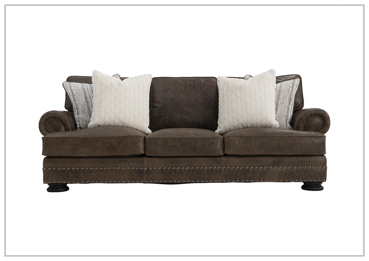 Foster Dark Brown Leather Sofa with Rolled Arms