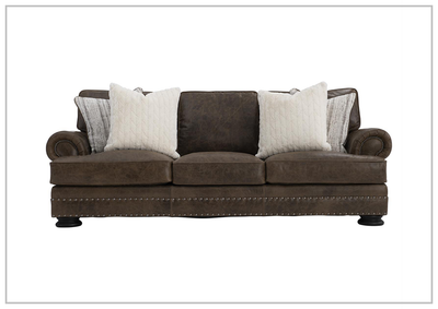 Foster Dark Brown Leather Sofa with Rolled Arms