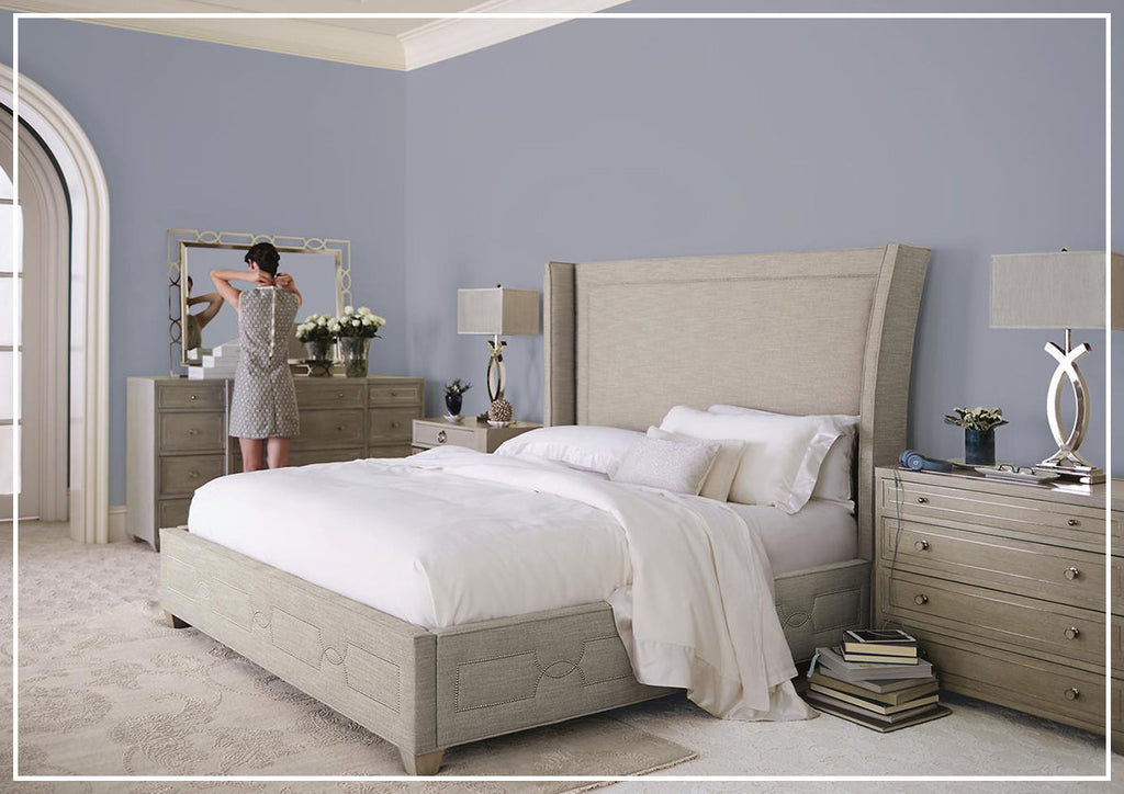 Bernhardt Criteria Shelter Olive Grey Upholstered King Size Bed