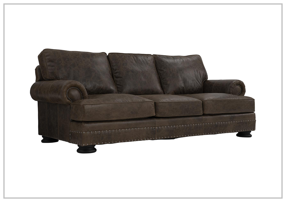 Foster Dark Brown Leather Sofa with Rolled Arms