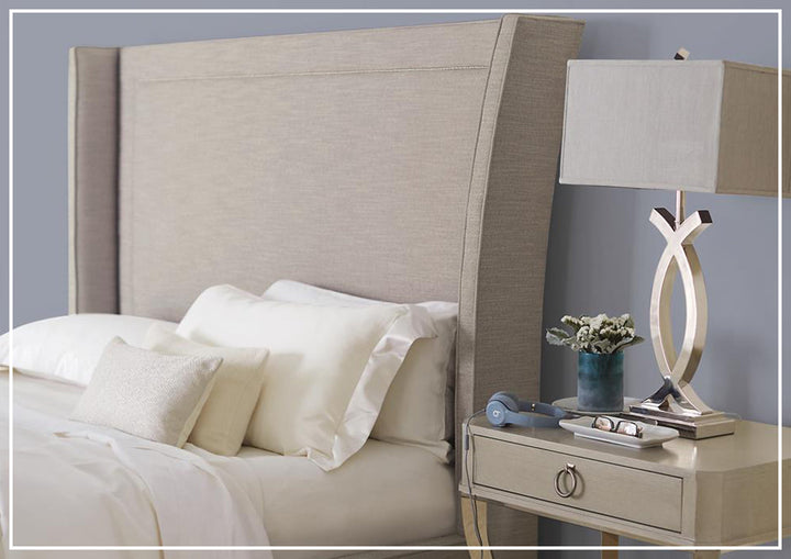 Bernhardt Criteria Shelter Olive Grey Upholstered King Size Bed
