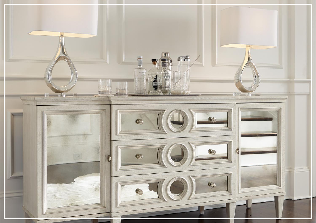 Bernhardt Allure Buffet with 3 Drawer 2 Door Silver Luster and Manor White Finish-Buffets-SOFABED