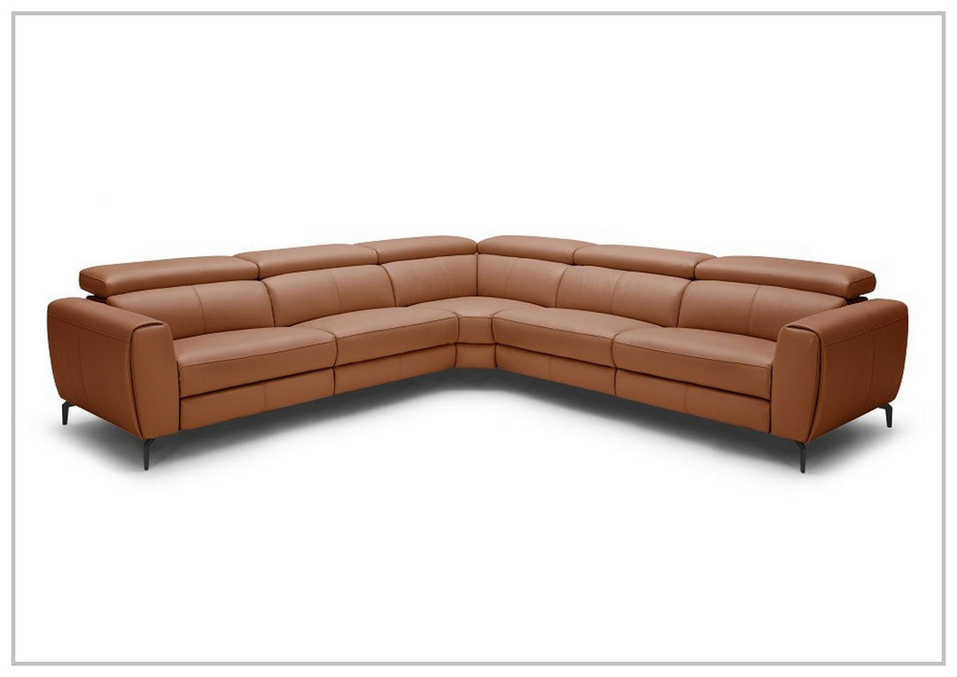Lorenzo L-Shaped Motion Leather Sectional Sofa in Rust